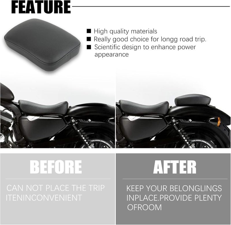 DREAMIZER Black Pillion Passenger Pad Seat Universal Motorcycle Solo Seat Rear Cushion 8 Suction Cups Compatible with Harley Davidson Sportster XL 883 1200 Forty Eight Dyna Chopper Bobber Custom - Image 3